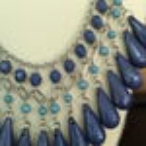 Blue Teardrop Beaded Necklace, Chunky Statement Necklace, Layered Navy Jewllrey - Picture 5 of 8